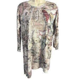 Inoah Tunic Top Women's Small Abstract Art 3/4 Sleeve‎ Asymmetrical Lagenlook